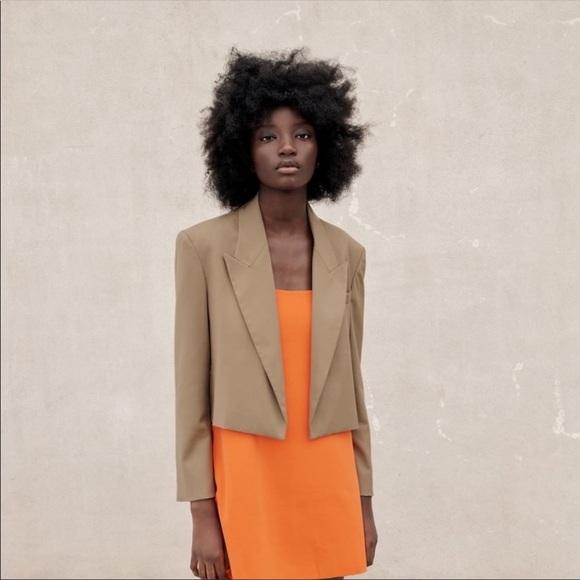 New Zara Cropped Oversized Blazer Tan M - Picture 6 of 7